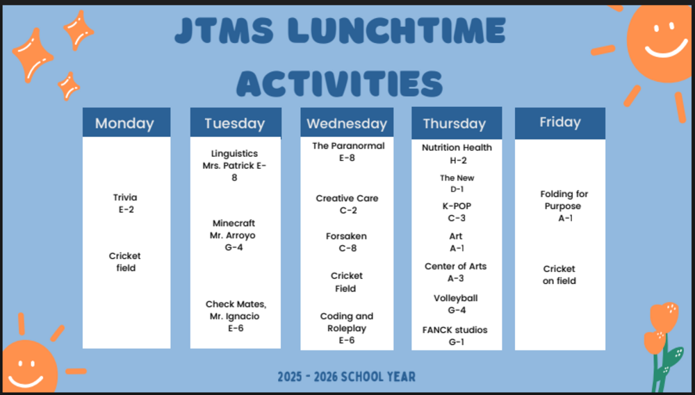 JTMS Lunchtime Activities 25-26