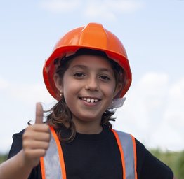 student wearing helmet